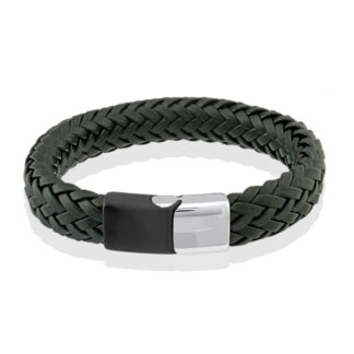 SLB178  S.STEEL BLK MATE WH-CLASP BLK LEATHER BRACELET