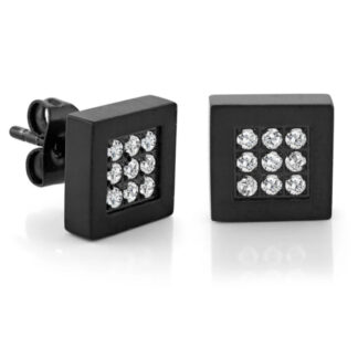 SEA243 - BLACK-IP MATTE-S.STEEL WHITE CZ SQUARE STUD