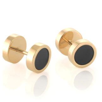 SEA284  GOLD IP BLK IP S.STEEL REVERSIBLE STUD EARRINGS