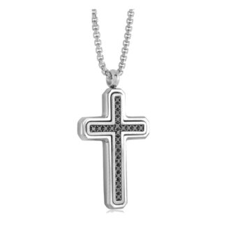 SC210 - S.STEEL BLACK CZ EDGED CROSS