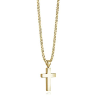 SC234-GO - GOLD IP S.S. BRUSHED POLISHED CROSS PENDANT W/ 16+2" NECKLACE
